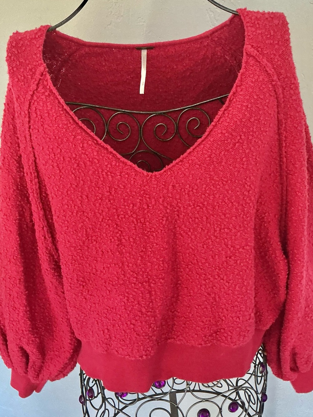 Free People V-Neck Nubby Sweater - Raspberry - Picture 3 of 7
